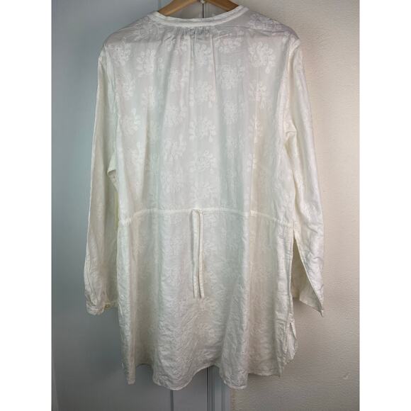 NWT Sejour Women's Size 20W Cream Floral Embroidered Tie Back Mini Shirt Dress - Picture 4 of 7